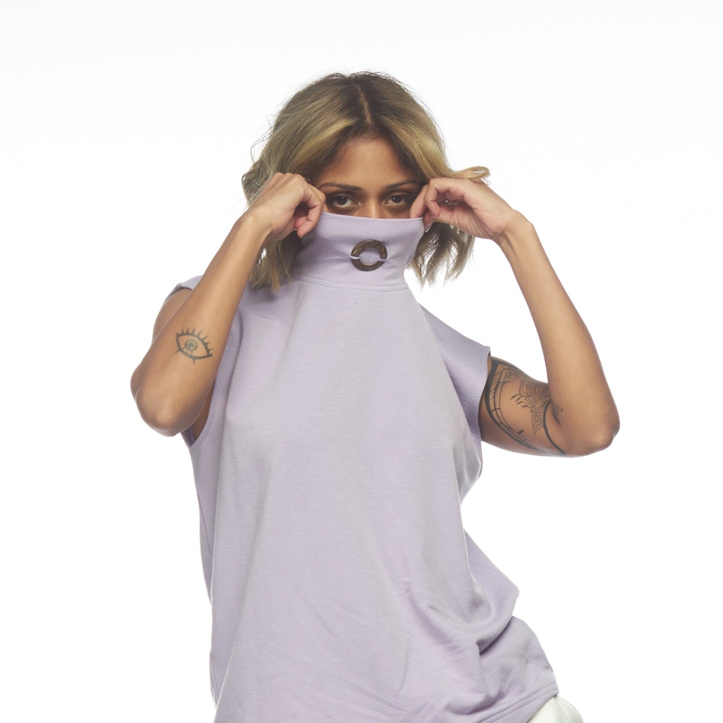 high-neck sleeveless jumper